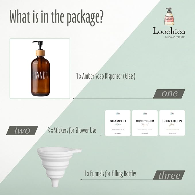 LOOCHICA Hand Amber Glass Soap Dispenser