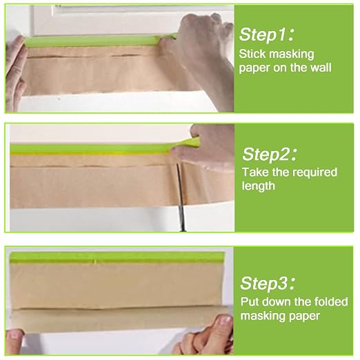 4 Rolls Pre-Taped Masking Paper and 2 Rolls Masking Tape Set -18 inch x 50 feet Tape and Drape for Painting, Painters Paper for Automotive Paint Masking, Floor Protection,Wall Covering