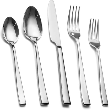 40 Piece Silverware Set Service for 8, EIUBUIE Premium Stainless Steel Cutlery Set, Mirror Polished Flatware Sets Heavy Duty and Solid, Modern Kitchen Eating Utensils Sets Include Spoons Forks Knives