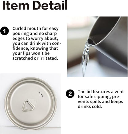 750ml/26oz Titanium Camping Pot with Lid and Foldable Handle, Ultralight Camping Mug for Hiking, Backpacking, Outdoor Cooking, and Travel