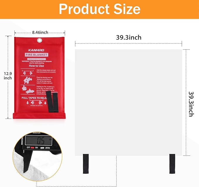 KANHIRO Fire Blanket Emergency for Home Kitchen - Fiberglass Fire Suppression Blanket Great for School, Fireplace, Grill, Car, Office, Warehouse (6 Pack, 39 in X 39 in)