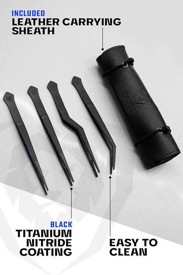 Dalstrong Professional Food Tweezers-Giftable 4pc Set-6.5"-High-Precision Tweezer Tongs-Black Titanium Coating-Plating, Multi-use-304 Stainless Steel-Culinary Fine Use-Metal Kitchen Tongs