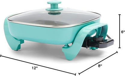GreenLife 12" 5QT Square Electric Skillet, Glass Vented Lid, Ceramic PFAS-Free