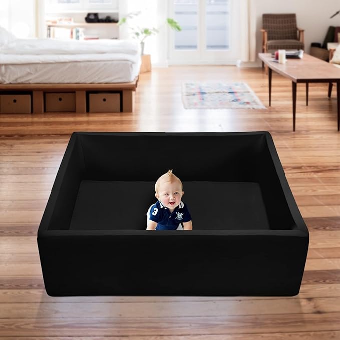 Extra Large Foam Ball Pit for Toddlers Kids Square Soft Ball Pool Ideal Gift Play Toy for Children (Black)