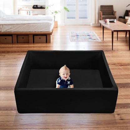 Extra Large Foam Ball Pit for Toddlers Kids Square Soft Ball Pool Ideal Gift Play Toy for Children (Black)