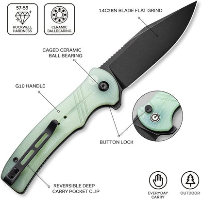 CIVIVI Cogent Button Lock Flipper Pocket Knife, 14C28N Blade G10 Handle, Good for Outdoor EDC Camping C20038D-3 (Natural)