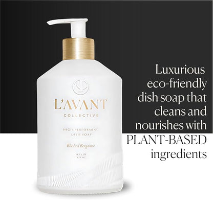 L'AVANT Collective The Sink-Side Care Duo, Natural Luxury Dish Soap 16 Fl Oz with Moisturizing Hand Lotion 10 Fl Oz, Plant-Based Formulas in Refillable Glass Pump Bottles, Blushed Bergamot