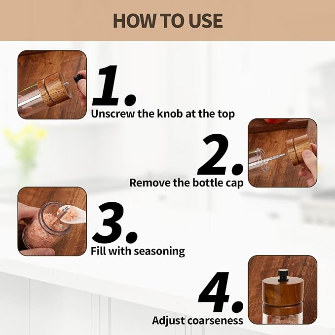 Salt and Pepper Grinder Set, Manual Salt Pepper Mills Grinders