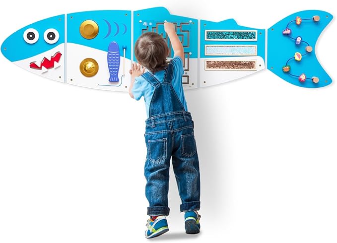 Monläurd® Shark Montessori Busy Board, Sensory Board, Educational Toys, Sensory Wall Panel, Wall Toys, Daycare Furniture, Playroom Furniture, Learning Toys, Boys and Girls 6 M+