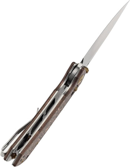 KANSEPT Fenrir Pocket Knife,3.48'' Stonewashed CPM S35VN Harpoon Sharp Blade,Copper Carbon Fiber Handle with Crossbar Lock,Thumb Stud Pocket Clip for Edc,Camping Survival Hiking Folding Knives K1034V3