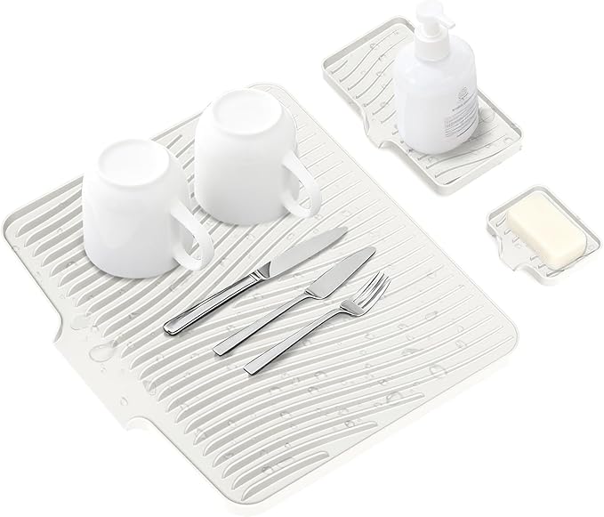 Silicone Dish Drying Mat for Kitchen Counter, Dish Drying Pad, Non-Slip Drain