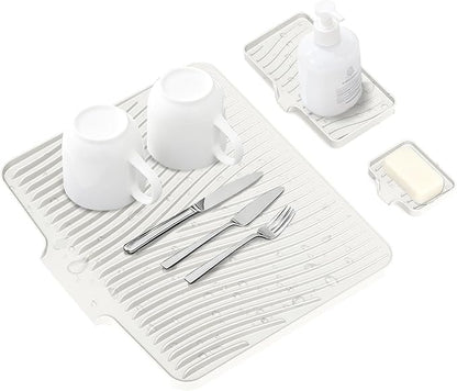 Silicone Dish Drying Mat for Kitchen Counter, Dish Drying Pad, Non-Slip Drain