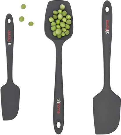 Elihome Chef Series 3 Piece Silicone Spatula Set - 600°F Heat Resistant Non Stick Rubber Kitchen Scraper Spatulas for Cooking, Baking, and Mixing – BPA Free and LFGB Certified Silicone (Grey)