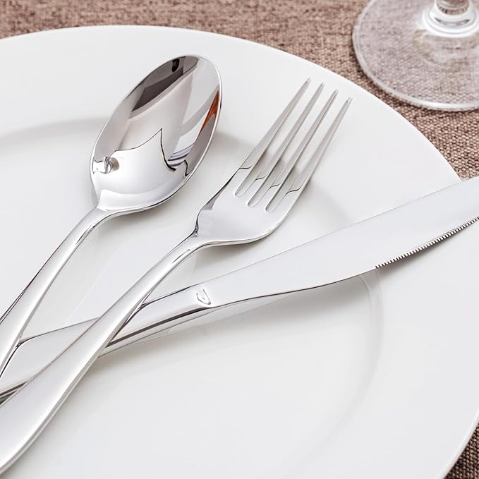 KINGSTONE 60-Piece Silverware Set for 12,18/10 Premium Stainless Steel Flatware Set, for Home, Restaurant, Wedding and Party Use, Mirror-Polished Cutlery Set, Dishwasher Safe.