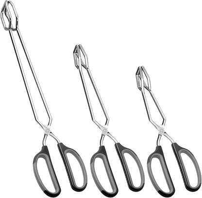 Stainless Steel Scissor Tongs Cooking Tongs Set, Set of 3 (Black Handle, 10" 12" 16")