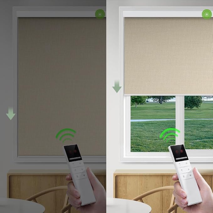 ZSHINE Motorized Blackout Roller Blinds Customize Width Remote Control Wireless