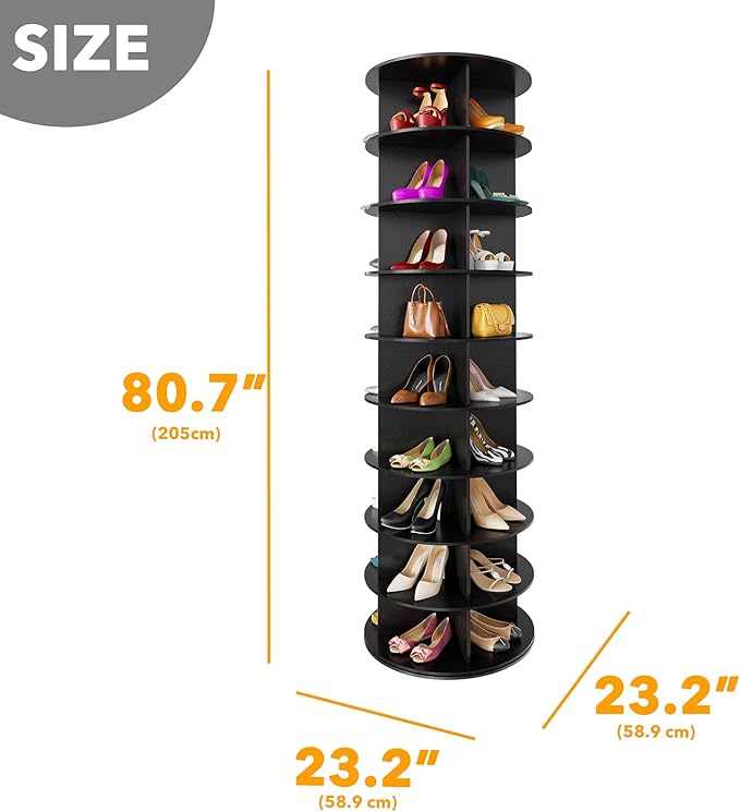 SpaceAid 9 Tier Rotating Shoe Rack Tower, Spinning Shoe Display Lazy Susan