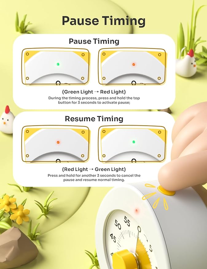 LIORQUE Visual Timer for Kids, 60-Minute Countdown Kitchen Timers for Cooking