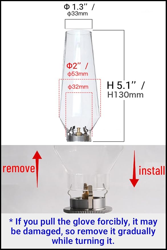 CAMPINGMOON 1 1/4 Inch Camping Gas Latern Globe Hoya Lamp Replacement Globe Clear Glass 5 1/8 Inch Height T-1-BT