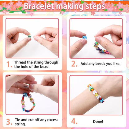 DULEFUN 960pcs Polymer Clay Beads Charms Bracelet Kit 24 Styles Cute Fun Clay Flower Butterfly Heart Animal Letter Pony Beads for Necklace Earring Making Women Girls DIY Accessories