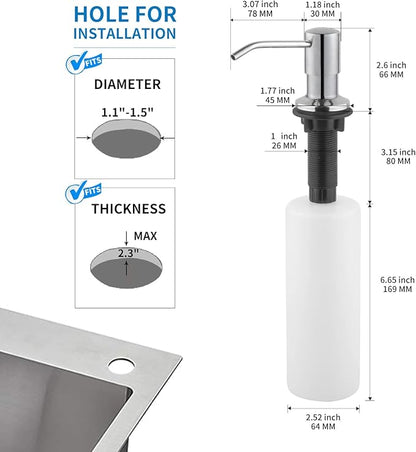 Built in Soap Dispenser for Kitchen Sink, Chrome Stainless Steel Countertop