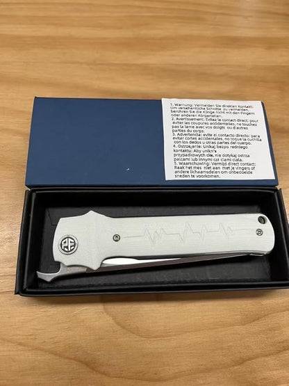 Petrified fish PFB04 Tena Folding Knife, 3.82" D2 Steel Satin Blade G10 Handle Pocket Folding knife for EDC Camping Outdoor (White Satin)