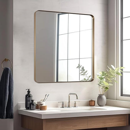 ANDY STAR Square Wall Mirror for Bathroom, 24”x24” Brushed Gold Bathroom Mirror
