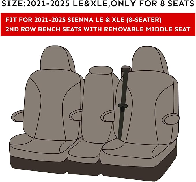 EKR Sienna Seat Covers for 2021 2022 2023 2024 2025 2026 Toyota Sienna LE, XLE,8 Seats,2nd Row 4/2/4 Split,Waterproof Seat Covers Full Set for Trucks - Three Row,Neoprene (Black)