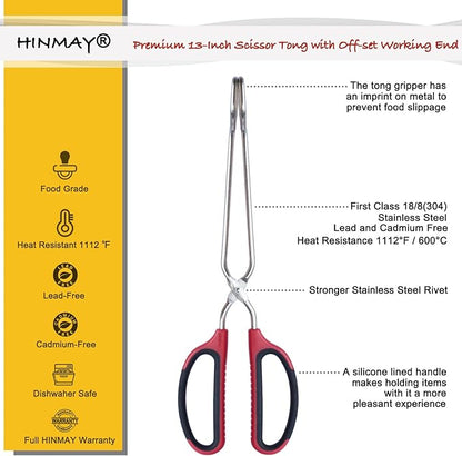 13-Inch Stainless Steel Scissor Tongs with Comfort-Grip Handle