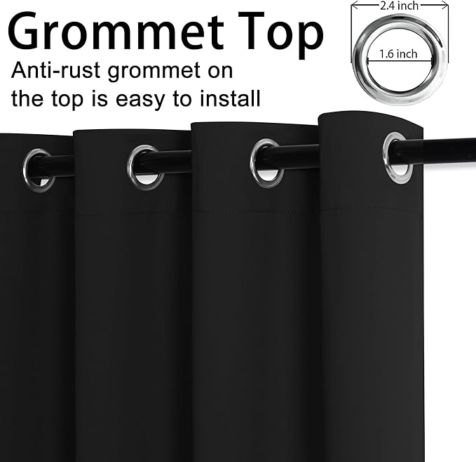 JIUZHEN Black Blackout Curtains
