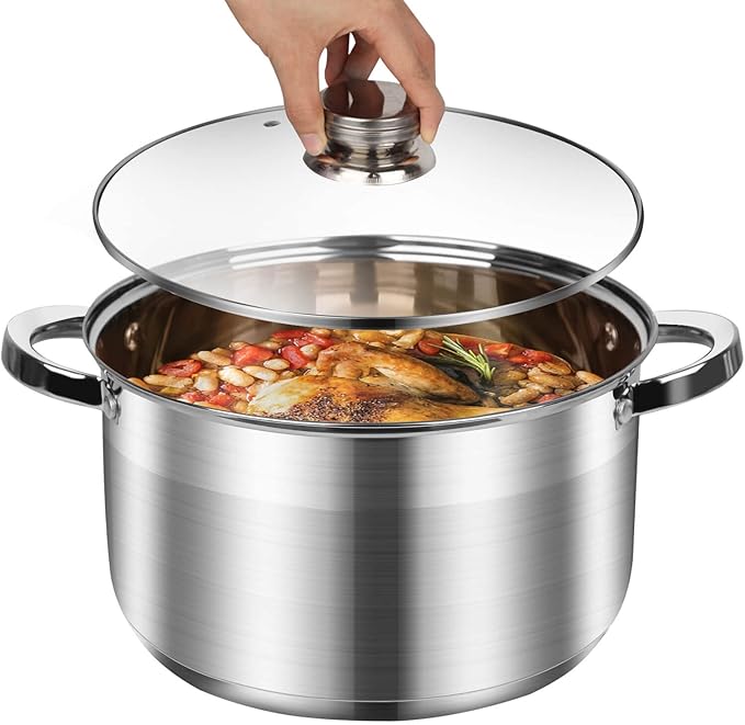 10 Quart soup Pot with Glass Lid, Premium Food-Grade Stainless Steel Stock Pot