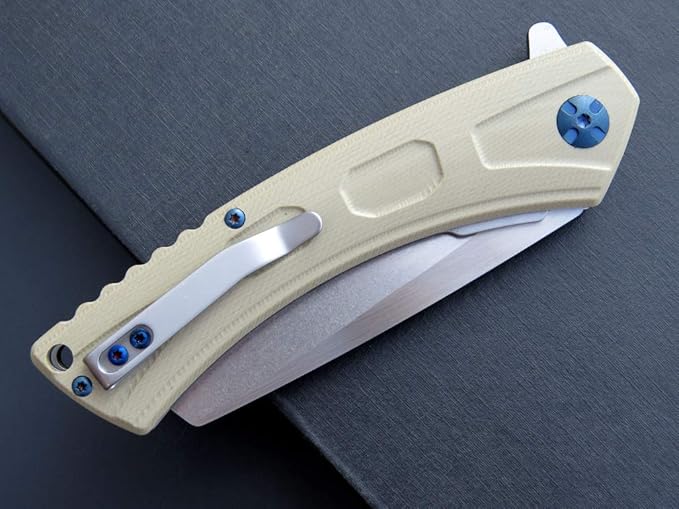 Eafengrow EF931 Pocket Knife D2 Steel Blade Outdoor Tool Knives G10 Handle Pocket Clip EDC Reliable Locking Knife Flipper Knife for Camping Survival and Outdoor (desert)