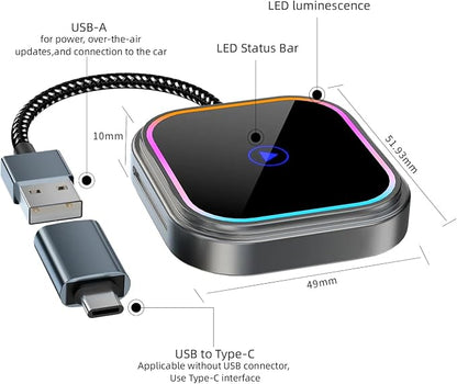 2-in-1 Wireless CarPlay Adapter, for Android Auto to CarPlay Converter Plug-and-Play Supports Original Car Controls with USB-A and USB-C Connectors