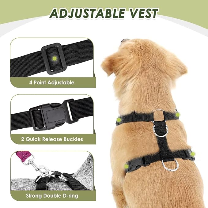Lukovee Dog Car Harness Seat Belt, Adjustable Mesh Breathable Vest with Elastic Bungee Tether, Soft Padded 2-in-1 Safety Car Harness Seatbelt for Small Medium Large Dogs (Rose,S)