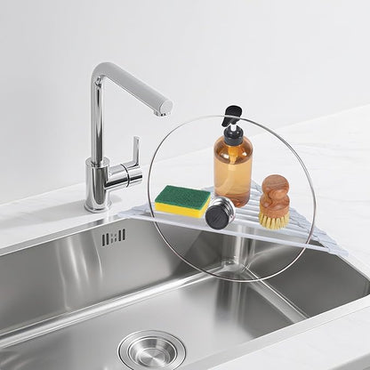 HANZENMA Triangular Sink Rack, Foldable Sink Drying mat, Heat-Resistant