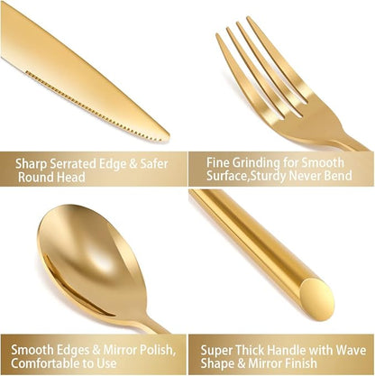 DEACORY Silverware Set Gold Flatware Set Cutlery Set Heavy Stainless Steel Brass Dishwasher Safe Streamlied Handle 20 Pieces Service for 4