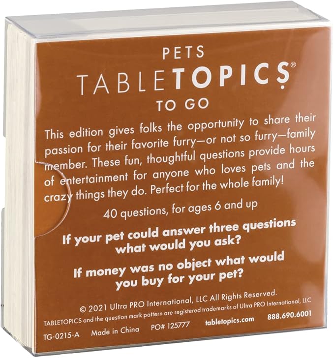 TableTopics Pets to Go Question Card Game - 40 Conversation Starter Cards to Talk About Your Pets, Fun Game for Family and Friends, Great for Road Trips or to Use as Icebreakers