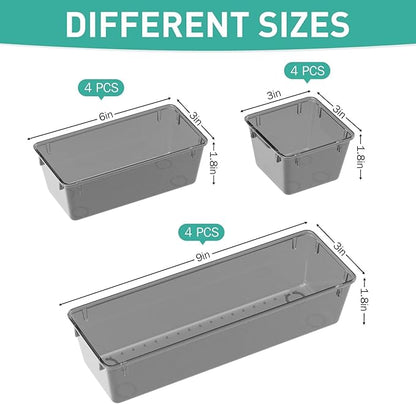 WOWBOX 12 Pack Clear Drawer Organizer Set, Acrylic Drawer Storage Trays