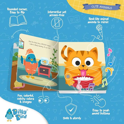Ditty Bird Touch & Feel Animals Edition Musical Books | Fun Montessori Toys & Learning Resources | Sensory Toys for Kids | Interactive Toddler Books for 1 Year Old to 3 Year Olds | Sturdy Baby Book