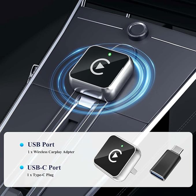 2 in 1 CarPlay Adapter for Nissan Altima 2019 2020 2021 2022 2023 2024 2025 2026, CarPlay Wireless Adapter with Auto Reconnect Fast Pairing Bluetooth Connection Compact USB Dongle