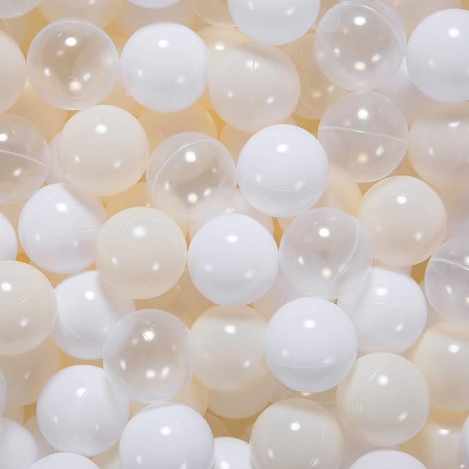 GOGOSO Balls for Ball Pit - Plastic Ball for Toddlers 1-3, Baby Kids Ball Pool Decoration 50 100 200 300 500 1000 (A White+Beige+Clear, 50 Balls)