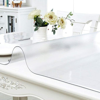 NECAUX Custom Multisize 1.5mm Thick Frosted PVC Table Cover Protector - 30 x 84 Inch Kitchen Wood Grain Vinyl Transparent Table Cover for 7 Foot Plastic Protective Dining Room Table Pad