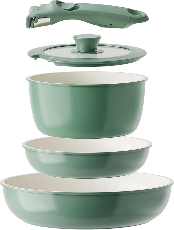 Redchef Ceramic Cookware Set, Removable Handle Pots and Pans Non-Stick