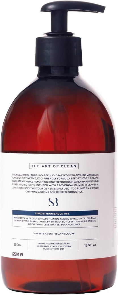Authentic Marseille Liquid Dish Soap, 500 ml – 99% Natural Plant-Based Formula, Powerful Grease Cutting, Gentle on Hands, Eco-Friendly French Soap, Natural Scent