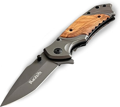 BlacKnife Pocket Knife For Men, Folding Pocket Knife with Wooden Handle and Clip – Ideal Knife for Camping, Hunting, DIY, (Happy Anniversary)