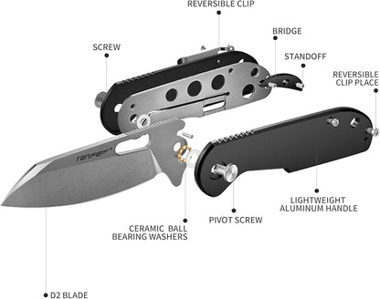 TONIFE Galaxy Mini Folding Knife with D2 Steel Blade and Aluminum Handle, EDC Pocket Tool for Camping, Hiking, and Survival (Black Stone Wash)