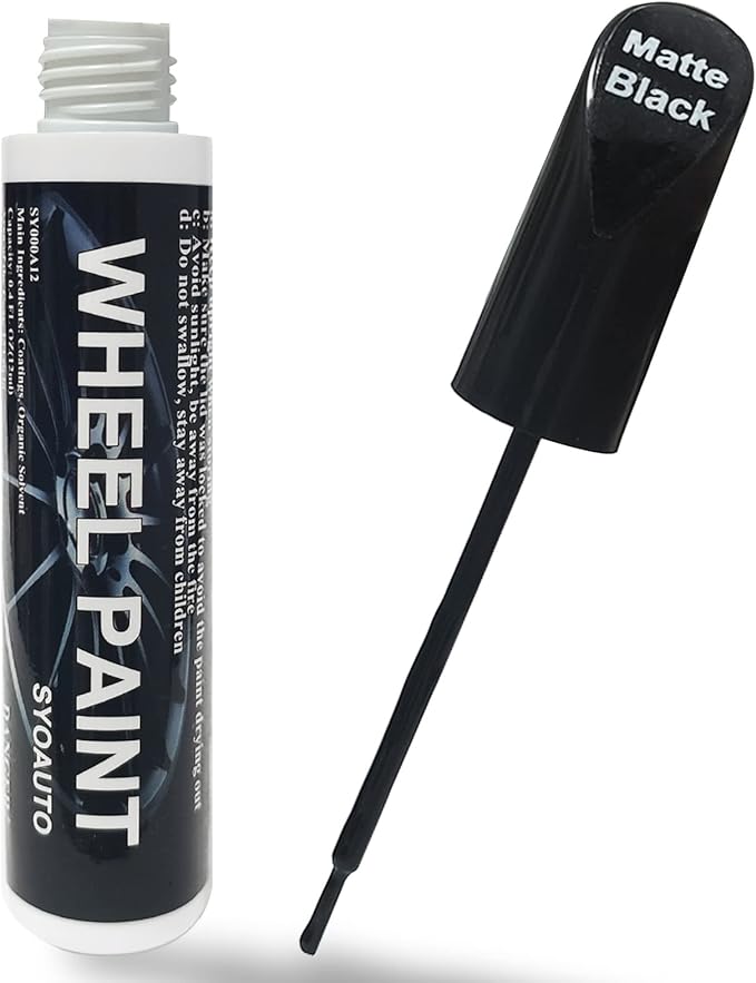 SYOAUTO Matte Black Rim Touch Up Paint, Car Wheel Scratch Repair Touch Up Paint Pen, Universal Color Rim Wheel Paint (Matte Black)