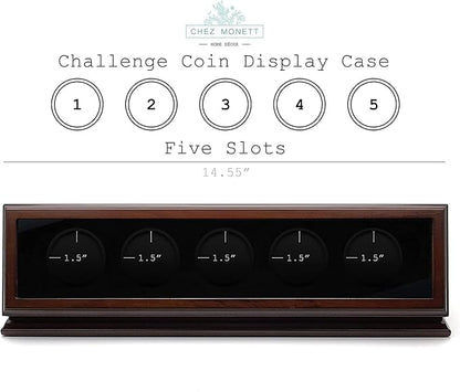 Challenge Coin Display Case 1.5-1.75 Inch 38-44.5 mm Coin Holder 1 Slot (Walnut, 5 Slots)