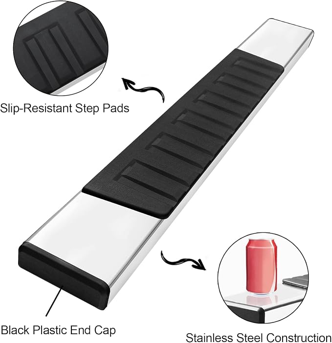 6 Inch Side Steps Running Boards; Compatible with 2019-2026 Chevy Silverado/GMC Sierra 1500, 2500, 3500 Regular/Standard/Single Cab Truck; Stainless Steel, Plastic; OE Style