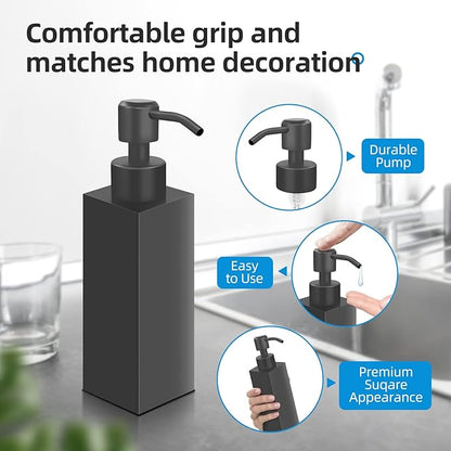 Black Soap Dispenser, Matte Black Stainless Steel, Rust-Proof Liquid Hand Dish